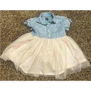 Oshkosh Toddler Girls Denim & Mesh Pink Dress Dress 12 Months